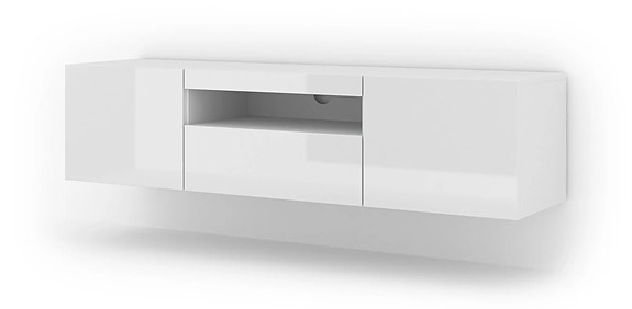 TV-taso AURA 150cm seinä-& lattia-asennus, kiilto valkoinen