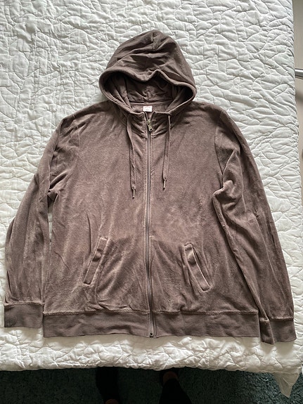 Harmaanruskea velourtakki, Noom, koko xxxl