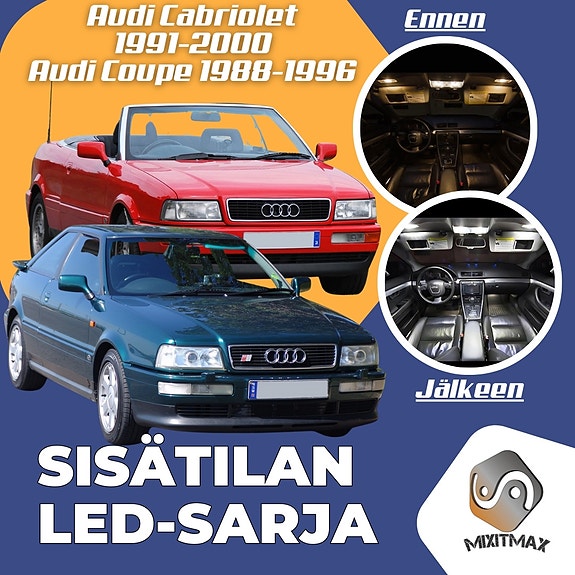 Audi Cabriolet (8G) Sisätilan LED -muutossarja – 9 kpl – Plug & Play