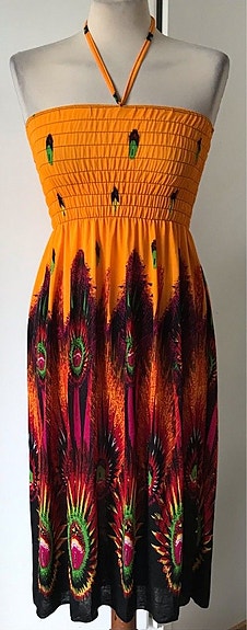 Uusi oranssi värikäs halterneck mekko