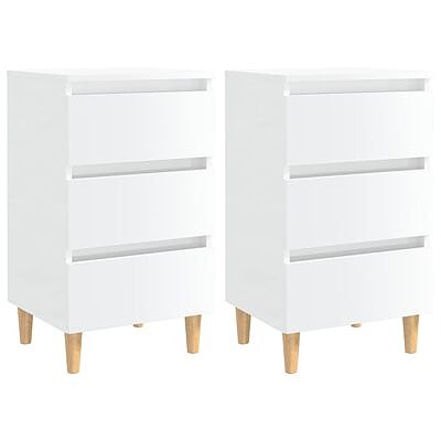 vidaXL Yöpöydät puiset jalat 2 kpl korkeakiilto valkoinen 40x35x69cm(sku805900