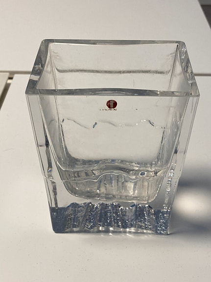 Maljakko Raito, kirkas, Tapio Wirkkala, Iittala tarra ja signeerattu TW