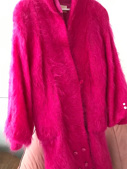 Mohair villa neuletakki, pinkki, XL, pitkätakki