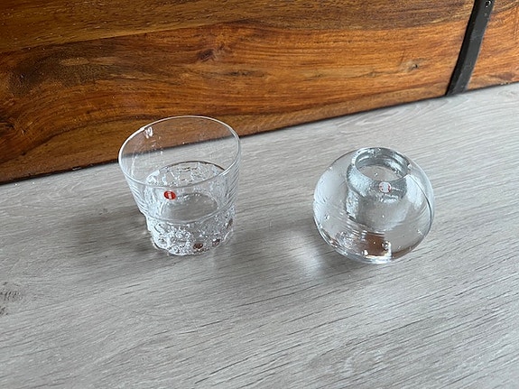 Iittala Arkipelago kynttilänjalka ja Iittala Kimara viskilasi