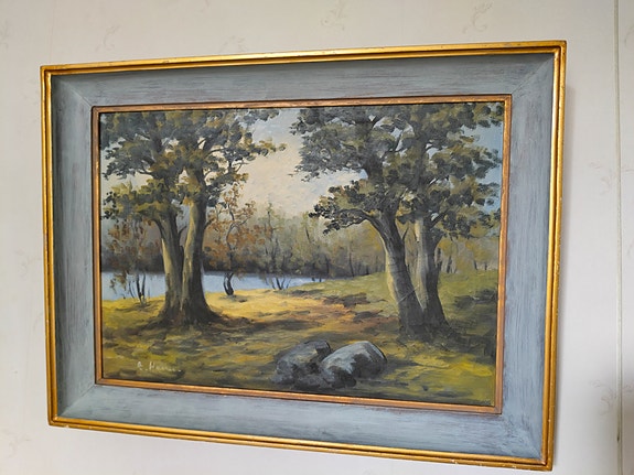 Isohko vanha öljyvärimaalaus maisema