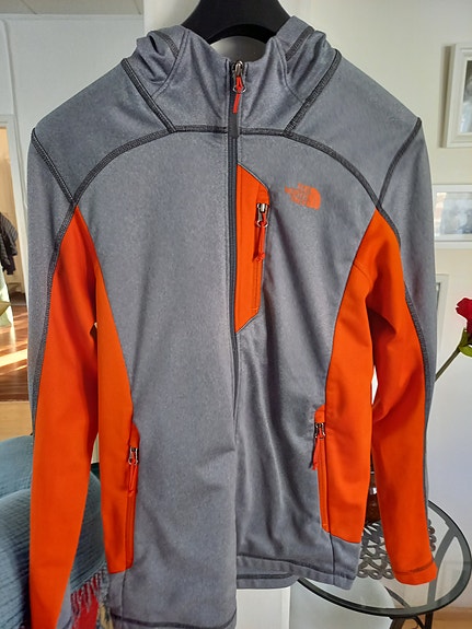 North Face vetoketjullinen harmaa-oranssi takki unisex koko: S