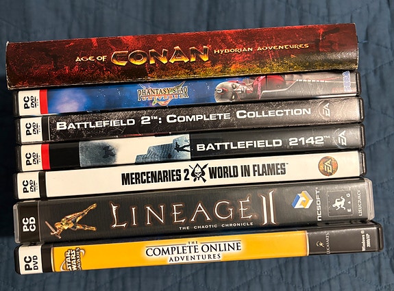 Star Wars Galaxies, Lineage 2, Phantasy Star Universe, BF, Conan, Mercenaries