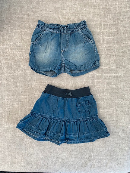 Setti: Lindex farkkushortsit + Lindex farkkuhame koko 74/80