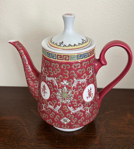 Delicate Revolution Period Hand Painting a long life Porcelain Teapot & Bowl