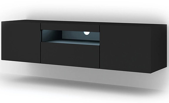 TV-taso AURA LED-valolla 150cm seinä-& lattia-asennus, valkoinen matta