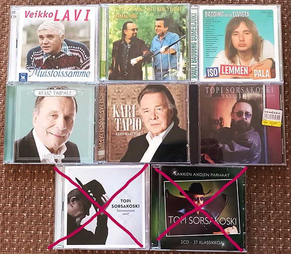 CD-levyjä T. Sorsakoski, K. Tapio, R. Taipale, Veikko Lavi, R. Badding Somerjoki