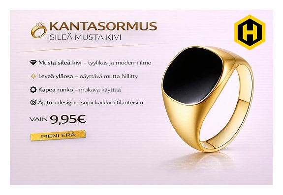💍 Kantasormus Sileä Musta Kivi