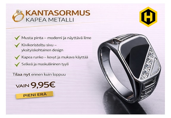 💍 Kantasormus Kapea Metalli Musta Kivi