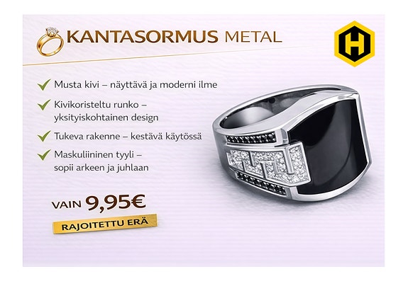 💍 Kantasormus Metal Musta Kivi