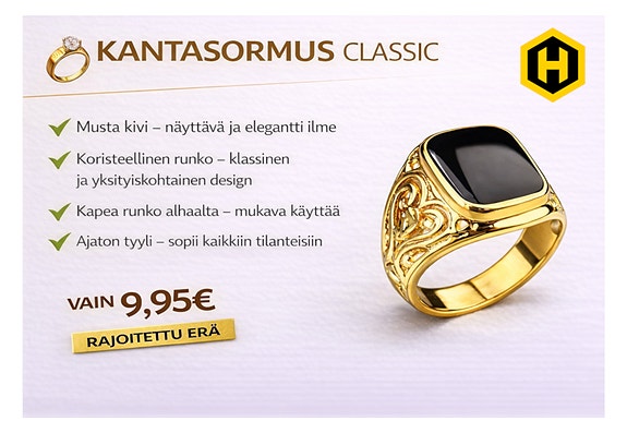 💍 Kantasormus Classic Musta Kivi