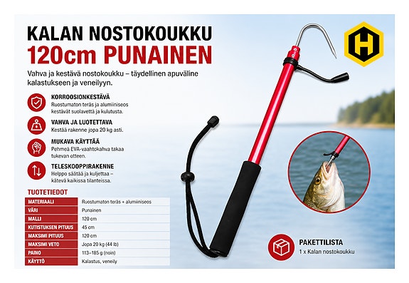 🎣 Kalan nostokoukku 120 cm – punainen