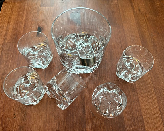Iittala Wirkkala Gaissa jääpalakulho ja viisi lasia