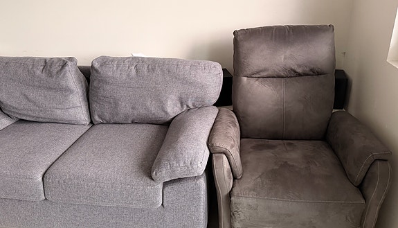 Jysk Sofa for sale, reclining chair and 3 seater sofa.