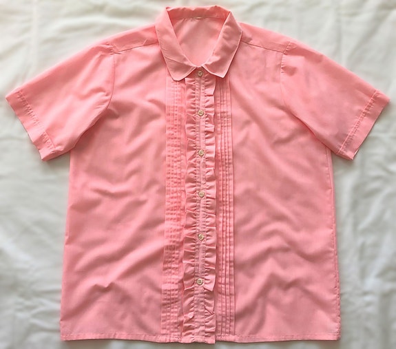 VINTAGE 70-luvun vaaleanpunainen paita röyhelöinen kauluspaita 70s retro M L
