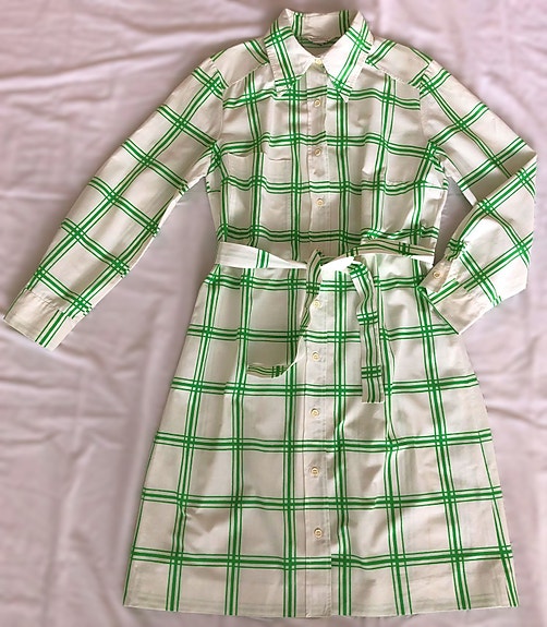 vintage MARIMEKKO 70-luvun ruudullinen mekko paitamekko valkoinen vihreä retro