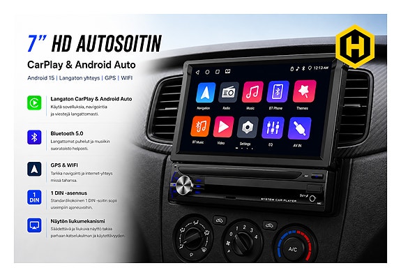🚘📱 7” Android 15 Autosoitin – Langaton CarPlay, Android Auto, GPS, WIFI