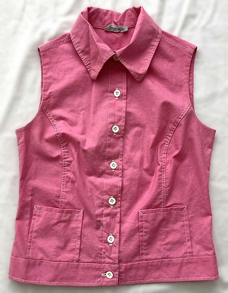 VINTAGE 70-luvun pinkki hihaton paita liivi kauluspaita toppi 60s 70s retro XS
