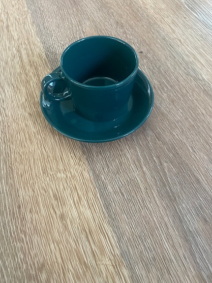 Arabia Teema Kahvikuppi ja Lautanen Vihreä