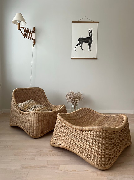 Myydään Sika-Design rottinkinen nojatuoli ja rahi