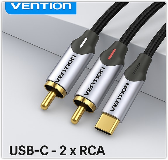 Vention USB-C uros → 2 x RCA uros -kaapeli