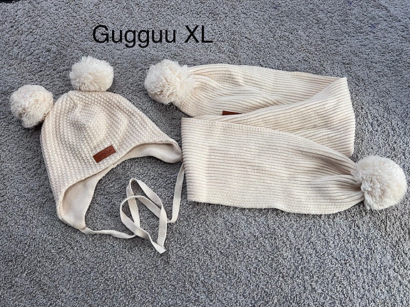 Gugguu XL Lasten beige neulottu pipo ja huivi
