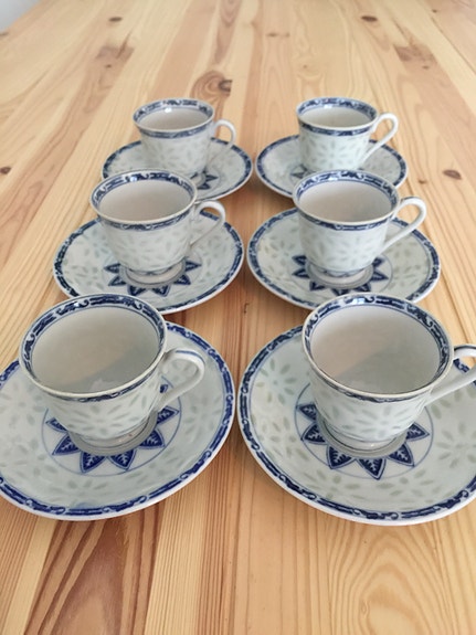 Kiinalainen teeastiasto 6 kpl, riisiposliinia