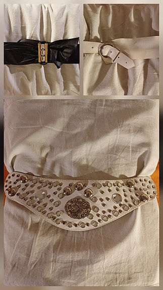 Vintagevyö, 3kpl, musta/uusi, 2 valkoista, 80-luku