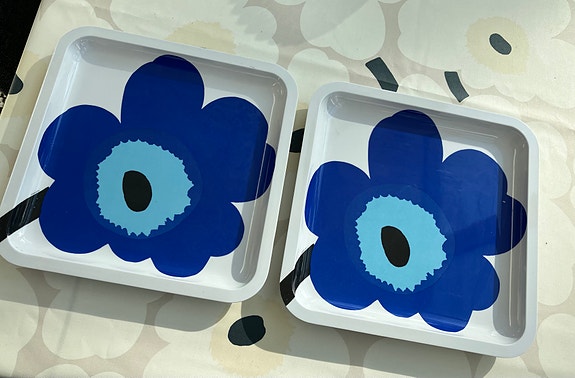 Marimekko Unikko Tarjotin 2 kpl Sininen Valkoinen 23x23 cm
