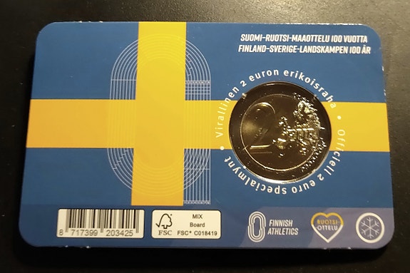 Suomi 2 eur 2025 juhlaraha Suomi Ruotsi maaottelu, COINCARD (eng)