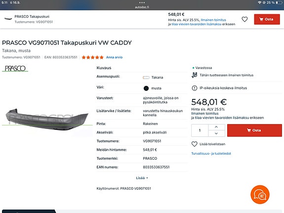 VW CADDY Takapuskuri