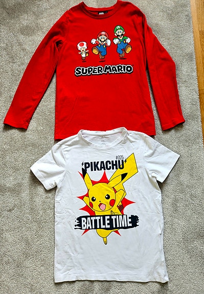 Pikachu t-paita ja Super Mario ph 140 cm siisti