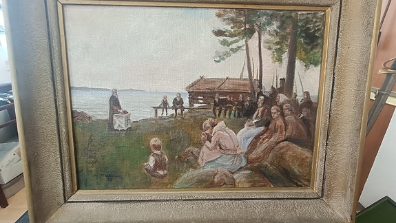 Vanha Öljyvärimaalaus Rukouskokous