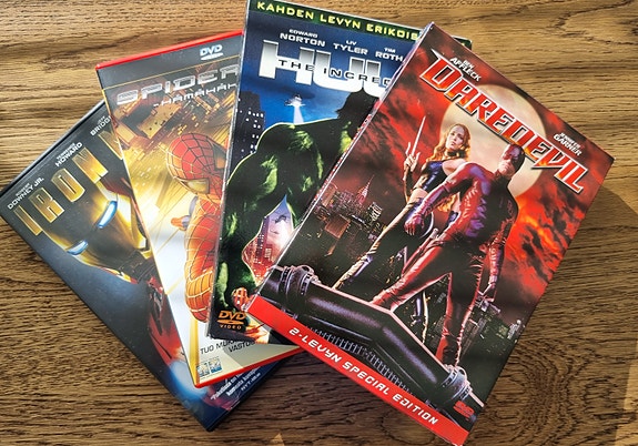Daredevil, The Incredible Hulk, Spider-Man ja Iron Man DVD:t