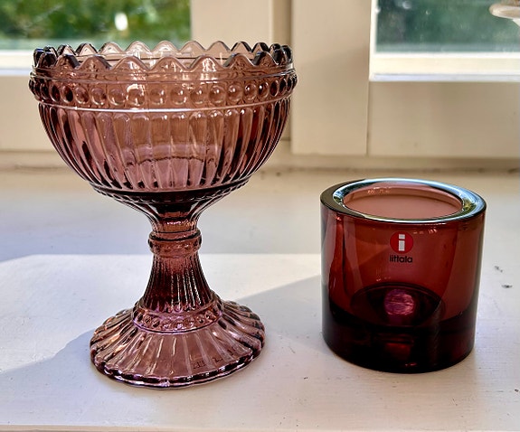 Iittala Mariskooli 120 mm ja Kivi kynttilälyhty purppuranpunainen