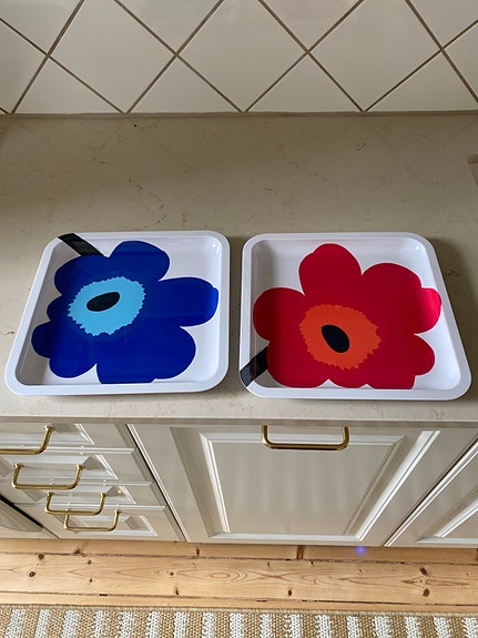 Marimekko Unikko Tarjotin Valkoinen, Punainen ja Sininen