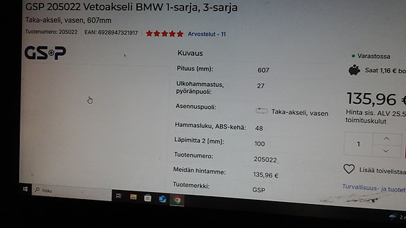 BMW vetoakseli 1 ja 3-sarjat.GSP 205022 Oulu