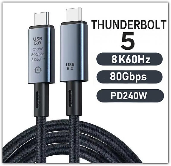 Thunderbolt 5 / USB C Kaapeli 240W 80Gbps 8K /1m
