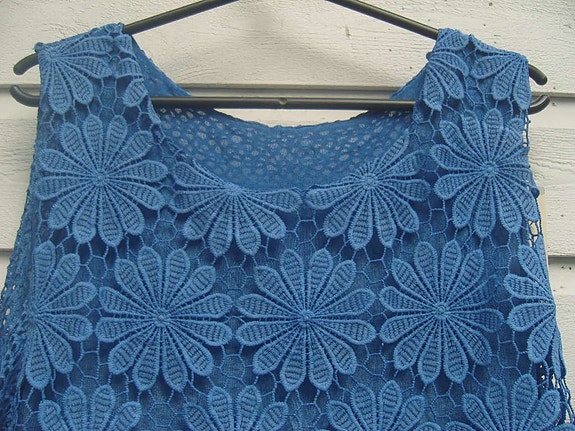Uusi Sininen naisten kaunis toppi kukkakuvioidulla pitsillä koko L XL