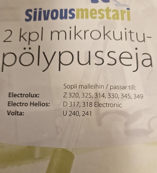 Pölypussit, mikrokuitu, Electrolux, Elektro Helios, Volta 3 kpl