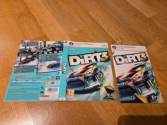 Dirt 3 PC pelin kannet ja ohjekirja