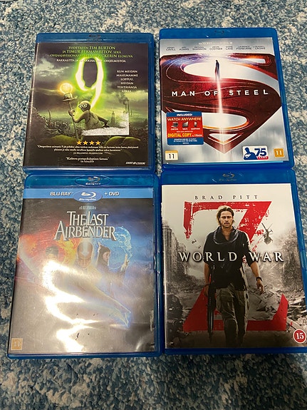Elokuva Blu-ray kokoelma Man of Steel, 9, The Last Airbender, World War Z