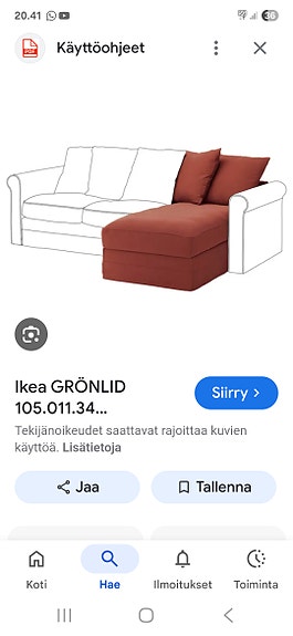 Ostetaan Ikea Grönlid punainen divaani  / päälliset