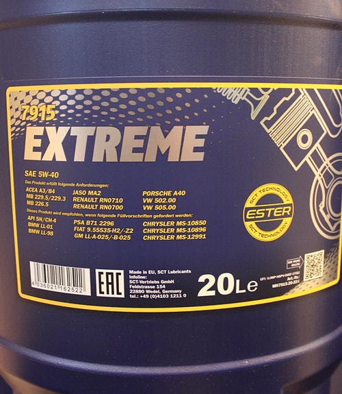 Mannol Ester Extreme 5W-40 Moottoriöljy 20L