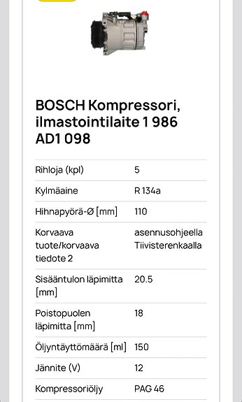 Volvo XC60,S80,V70 ilmastoinnin kompressori (UUSI)
