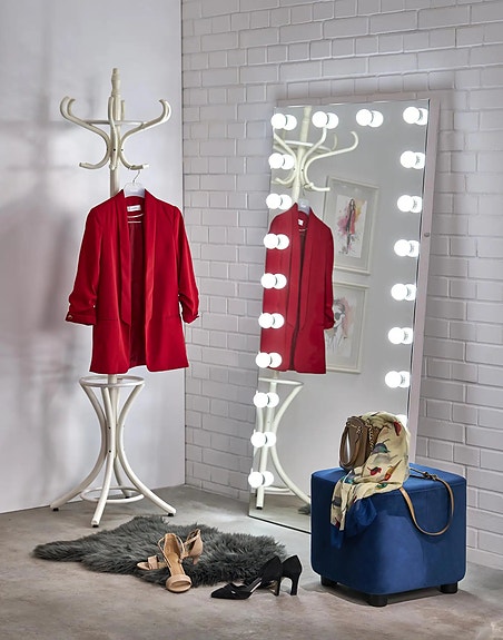 GlowBuddy seisova peili 170x87 cm — hopea, LED-valaistus